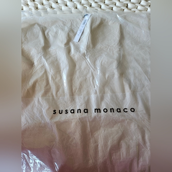 Susana Monaco Faux Leather Thin Strap Square Neck Dress in Blanched Almond - Picture 2 of 2